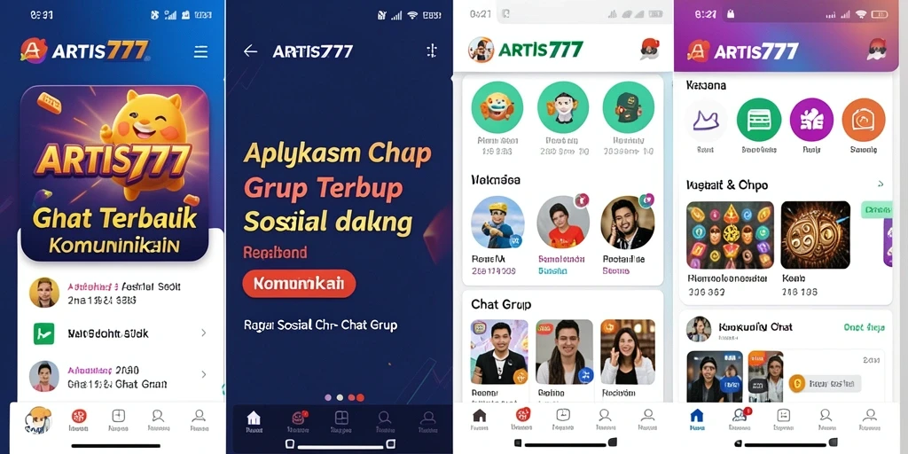 Screenshot antarmuka utama ARTIS777 menampilkan fitur Chat Grup yang interaktif.