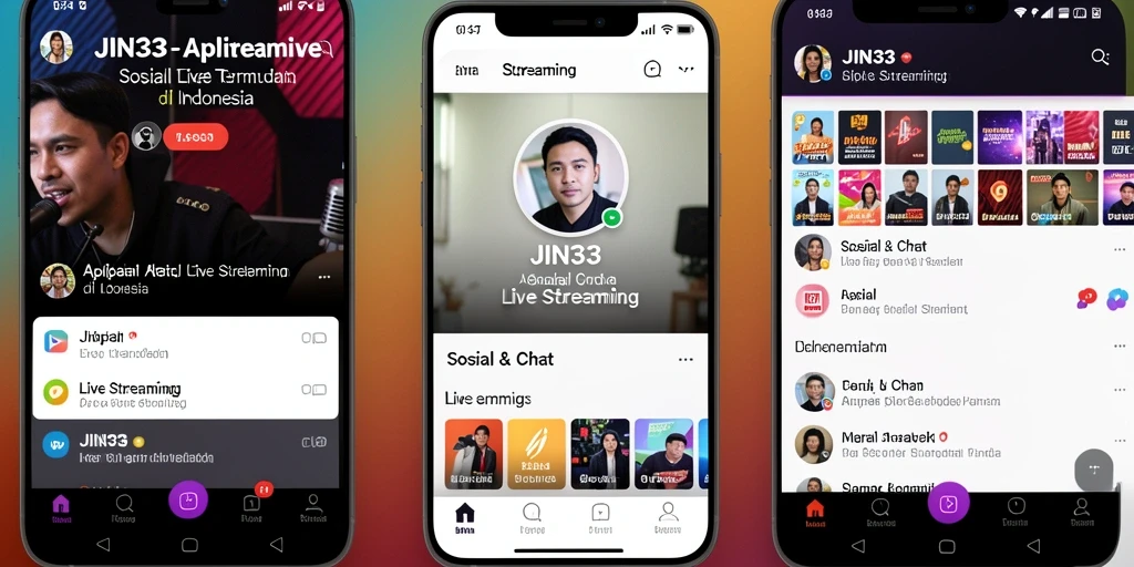 Antarmuka aplikasi JIN33 yang menarik dan fungsi Live Streaming.