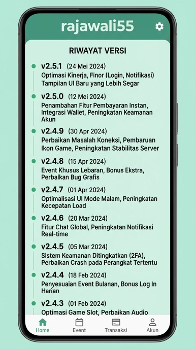 Tampilan riwayat versi rajawali55